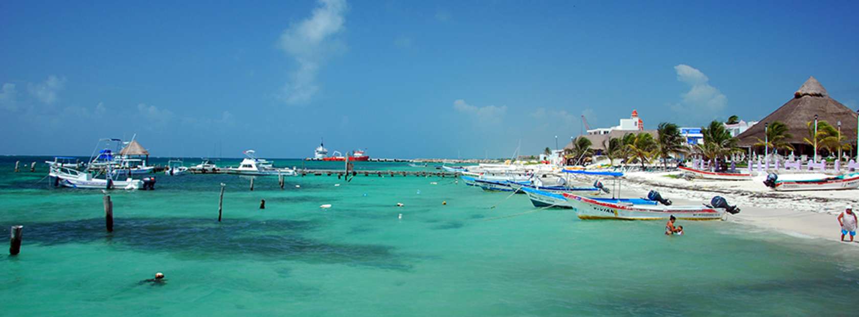 Puerto Morelos Beach with Boats and Resort