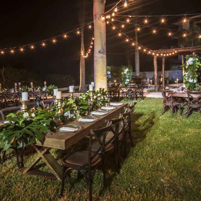 Outdoor Ceremony Setup at Night