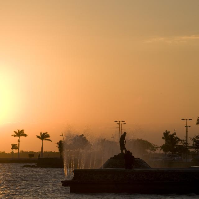 Chetumal Seaside Fountain Sunset