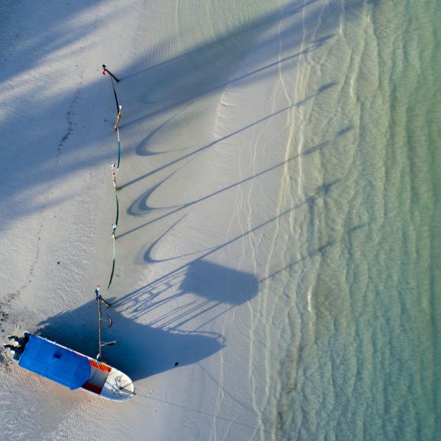 Aerial Drone Shot of Boat and Hammocks