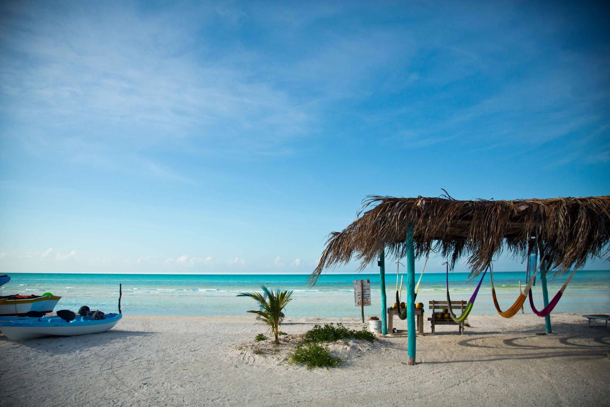 Palapa and hammocks on the beach in Holbox