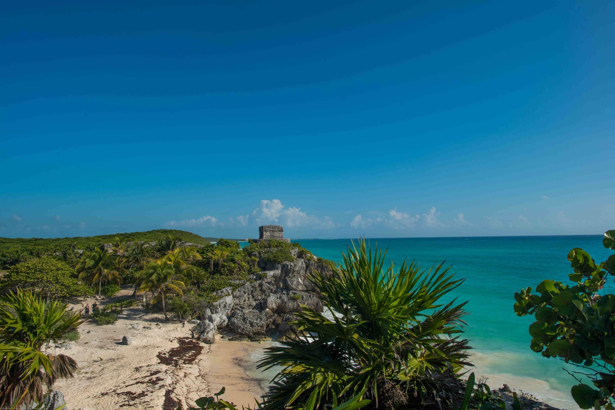 Tulum archaeological site on the cliff above the sea