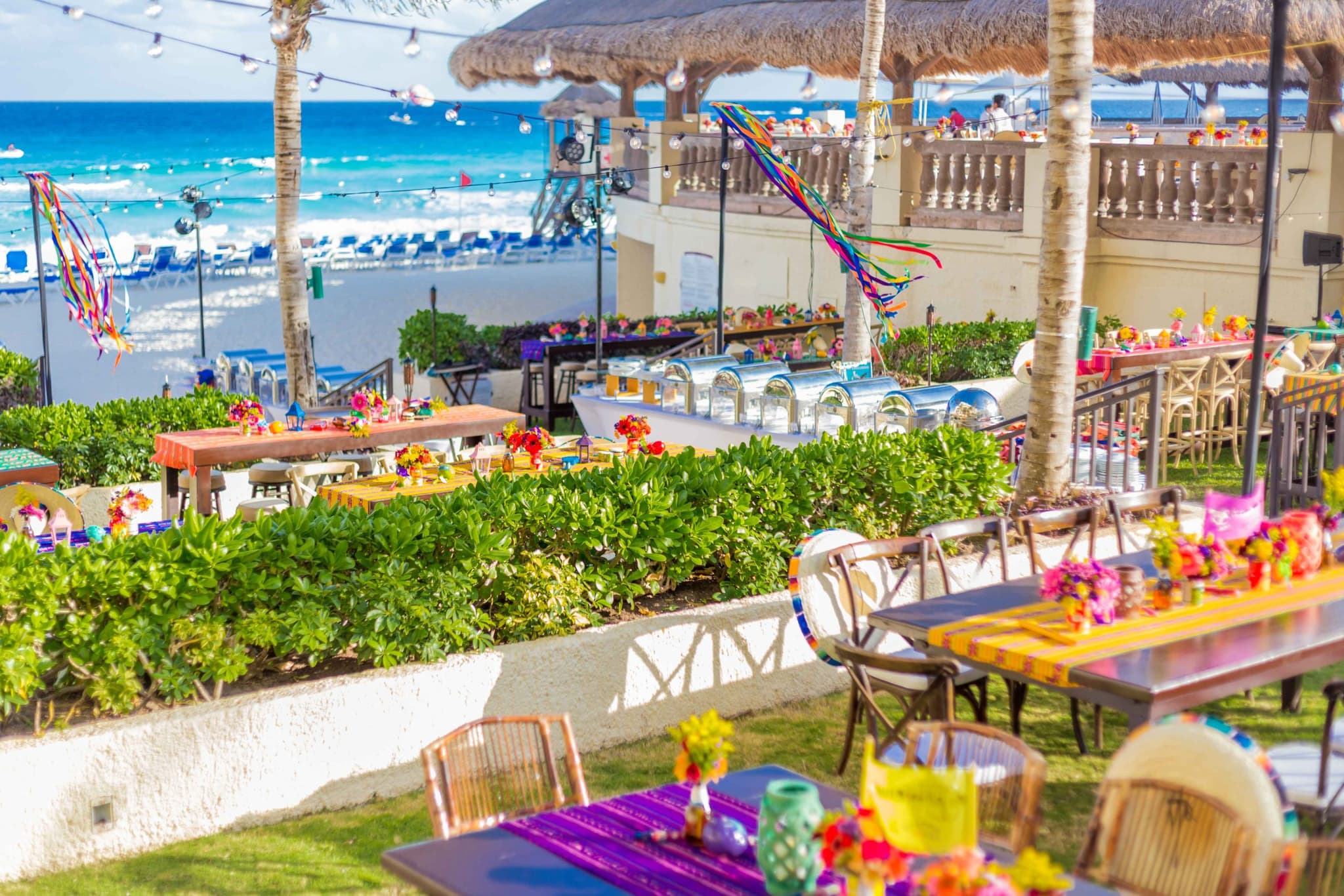 Colourful themed set-up by the beach