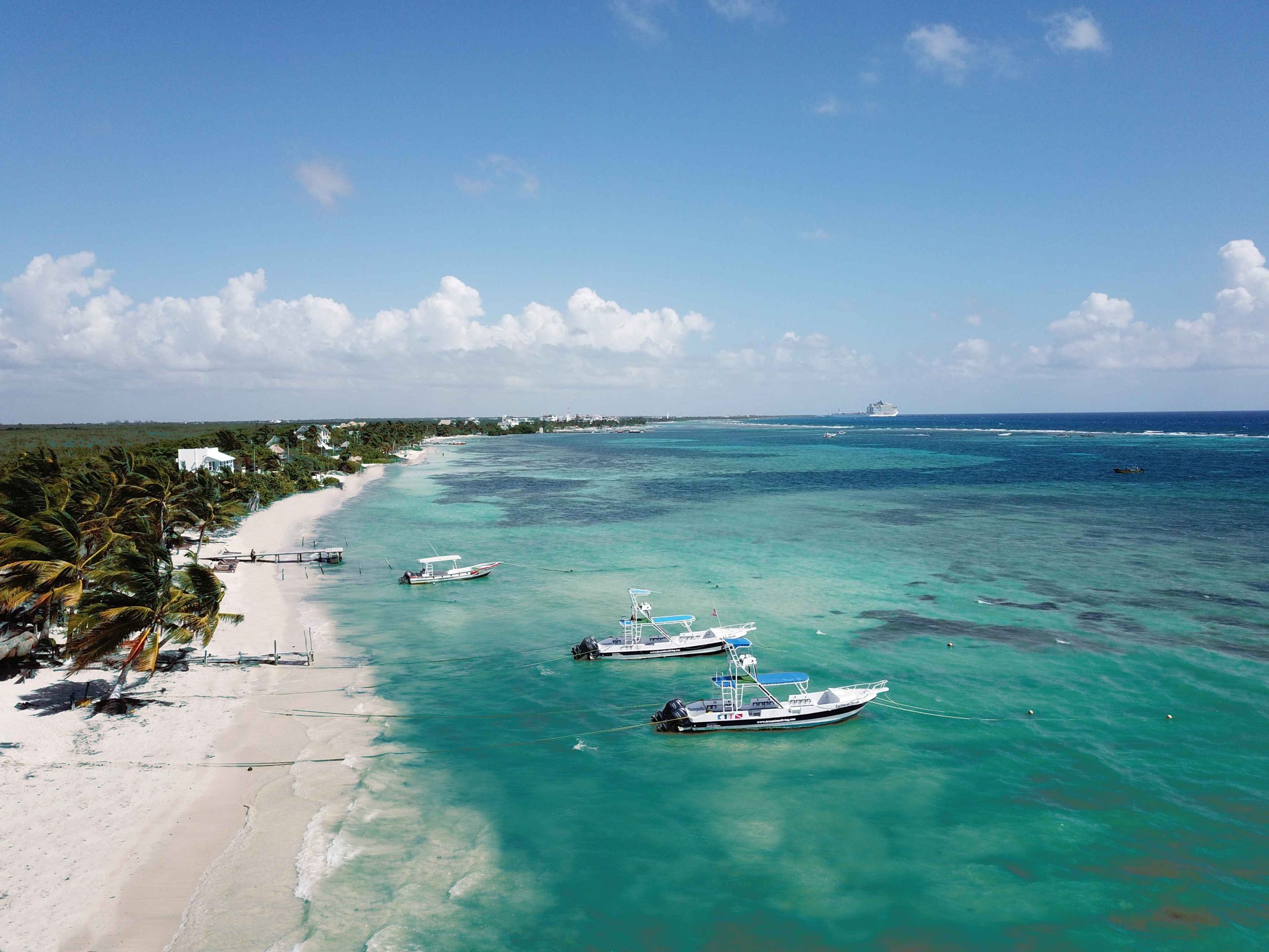 Boats off the Mahahual coast
